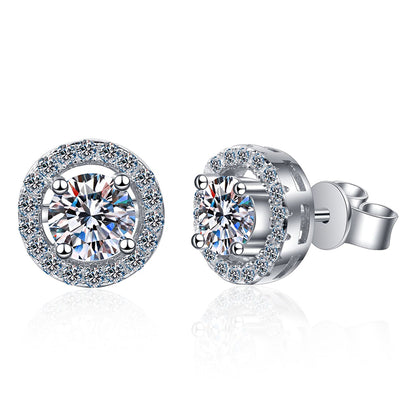 S925 Sterling Silver Moissanite Stud Earrings - 1CT Total (0.5CT each) with Zircon Accents