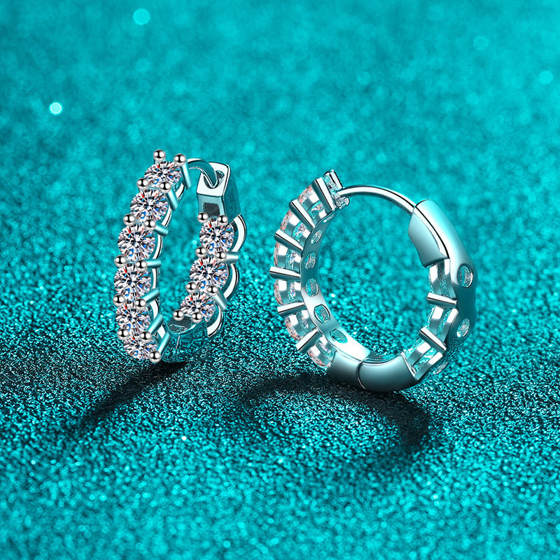S925 Sterling Silver Moissanite Stud Earrings Plated with Pt950 Gold - 1.8ct Trendy Korean-Style Starry Elegance