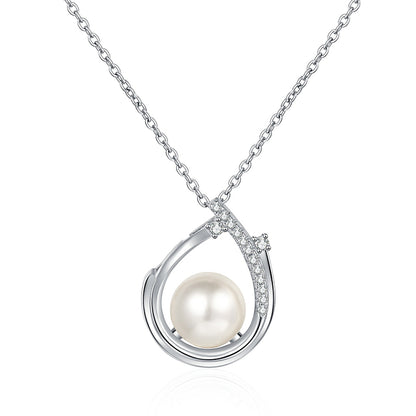 S925 Sterling Silver Moissanite & Pearl Necklace - Elegant 9-Point U-Shaped Layered Choker for Professional Women