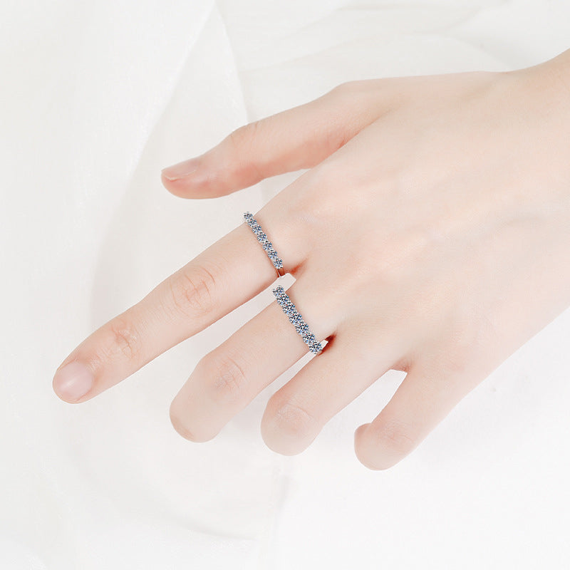 S925 Sterling Silver Moissanite & Zircon Stacking Ring, Minimalist Band Ring for Women, Tail Ring, Promise Ring