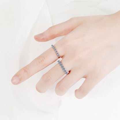 S925 Sterling Silver Moissanite & Zircon Stacking Ring, Minimalist Band Ring for Women, Tail Ring, Promise Ring
