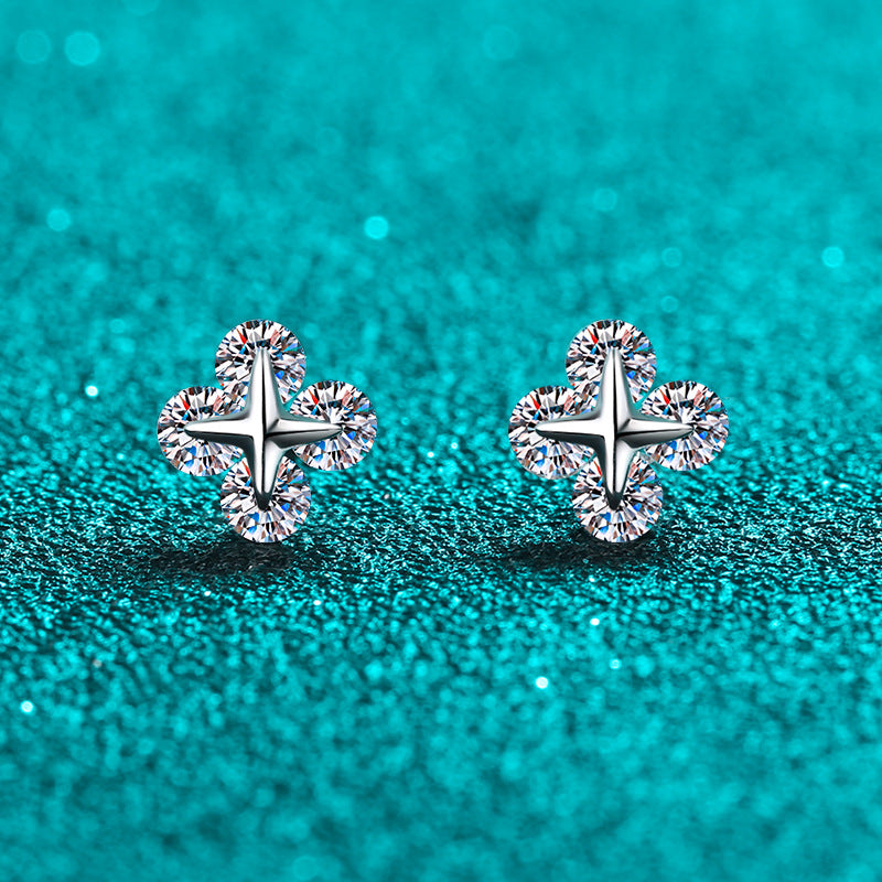 S925 Sterling Silver Movable Star Moissanite Stud Earrings - 0.8ct Botanical-Inspired Valentine's Gift
