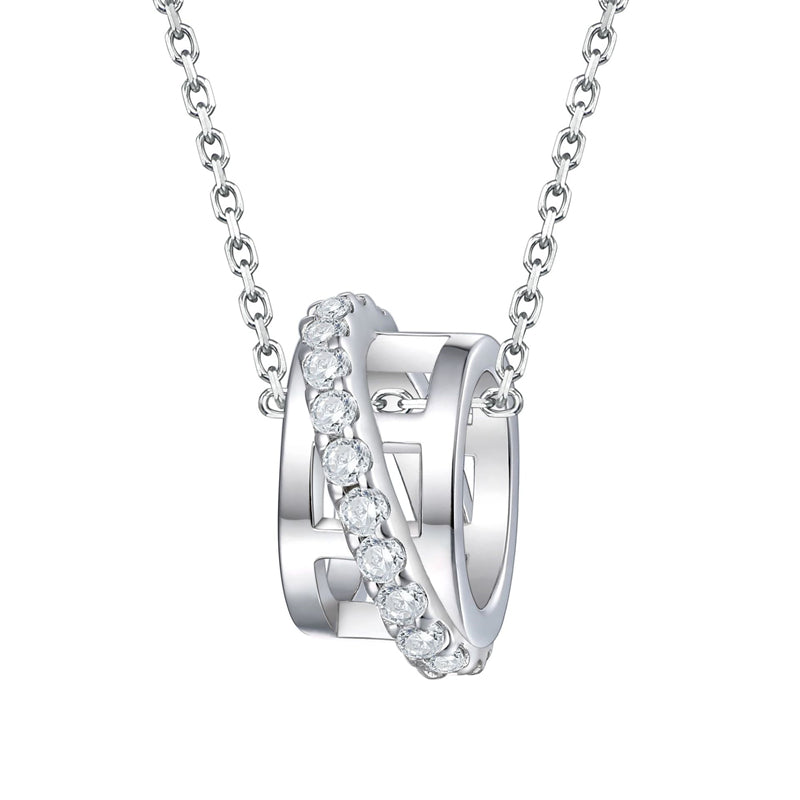 S925 Sterling Silver Multi-Hoop Pendant Necklace - Modern Geometric Layered Chain
