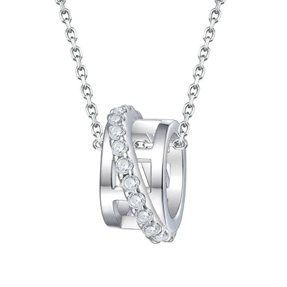 S925 Sterling Silver Multi-Hoop Pendant Necklace - Modern Geometric Layered Chain