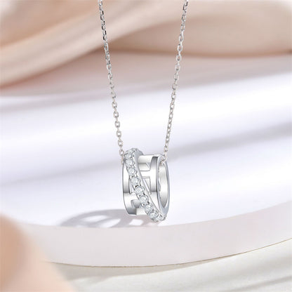 S925 Sterling Silver Multi-Hoop Pendant Necklace - Modern Geometric Layered Chain