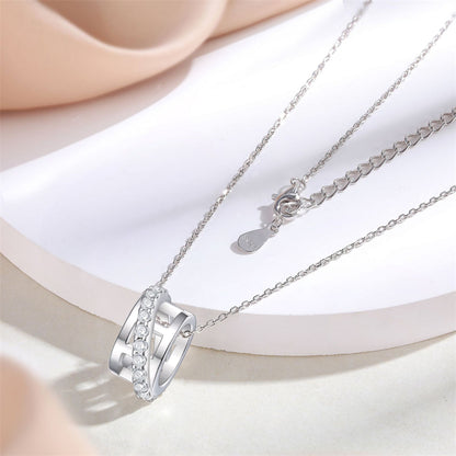 S925 Sterling Silver Multi-Hoop Pendant Necklace - Modern Geometric Layered Chain