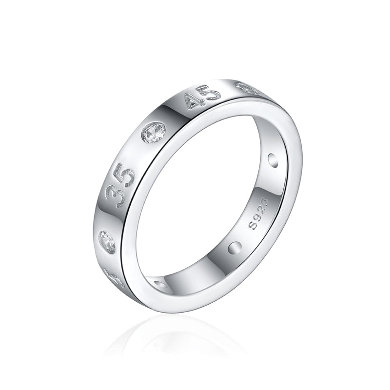 S925 Sterling Silver Number Ring - Minimalist Modern Wedding Band