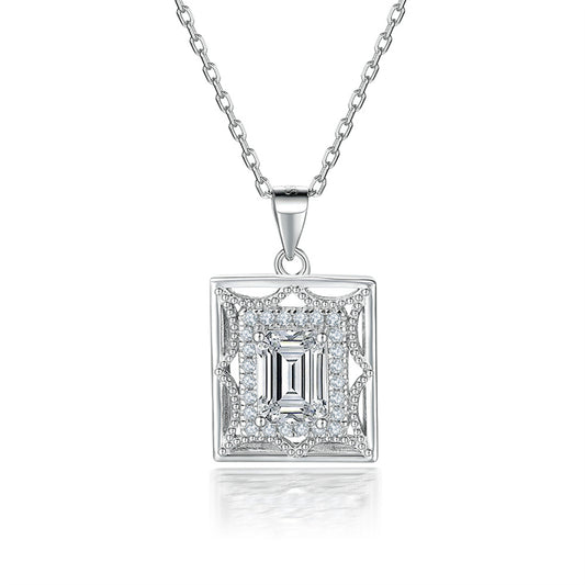 S925 Sterling Silver Octagram Pendant Necklace – Dreamcatcher Square Zirconia Choker for Women