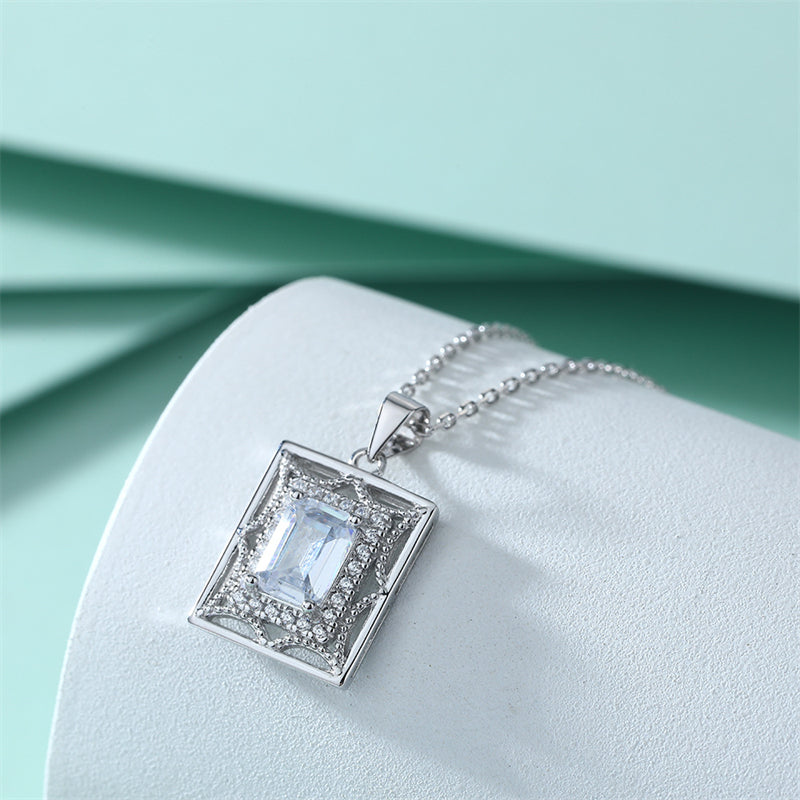 S925 Sterling Silver Octagram Pendant Necklace – Dreamcatcher Square Zirconia Choker for Women