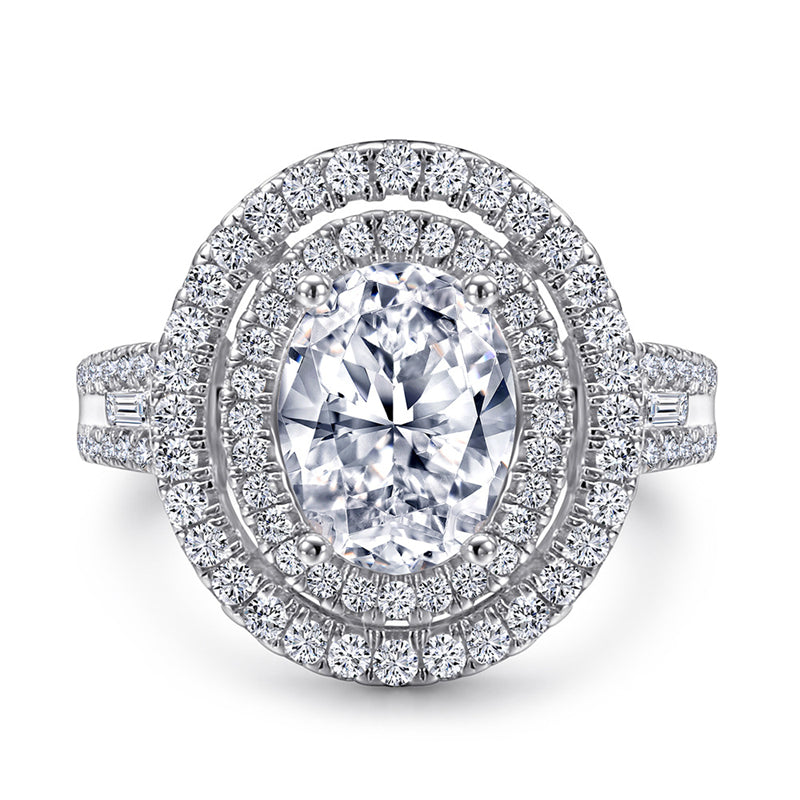 S925 Sterling Silver Oval-Cut Zirconia Wedding Ring - Elegant Pavé Band