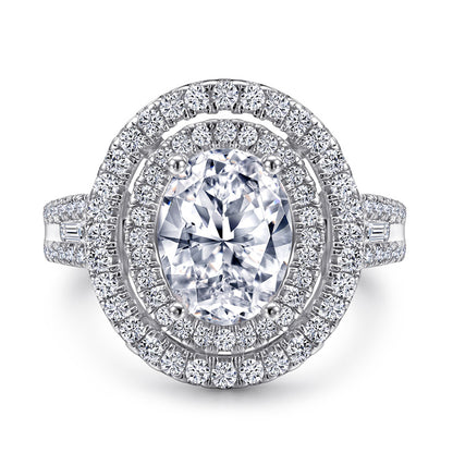 S925 Sterling Silver Oval-Cut Zirconia Wedding Ring - Elegant Pavé Band