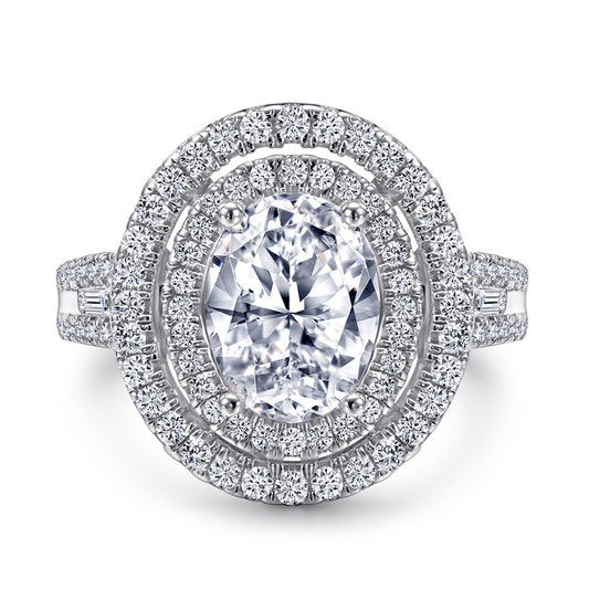 S925 Sterling Silver Oval-Cut Zirconia Wedding Ring - Elegant Pavé Band