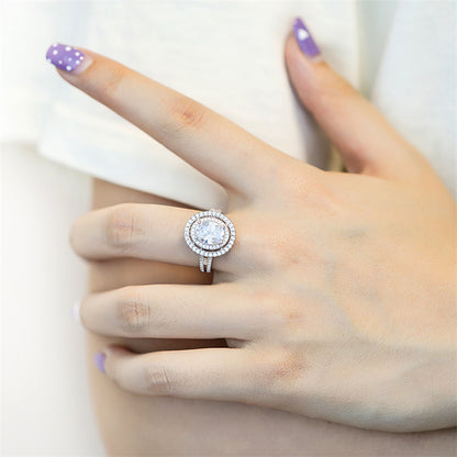 S925 Sterling Silver Oval-Cut Zirconia Wedding Ring - Elegant Pavé Band