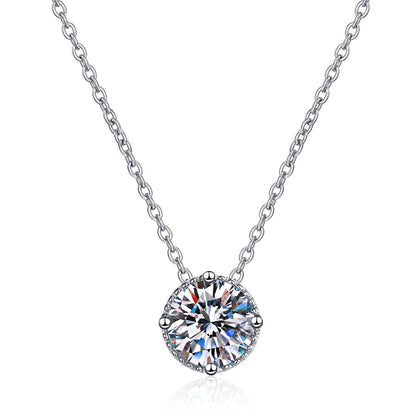 S925 Sterling Silver PT950-Plated Disc Pendant Necklace - 1CT Moissanite Minimalist Choker