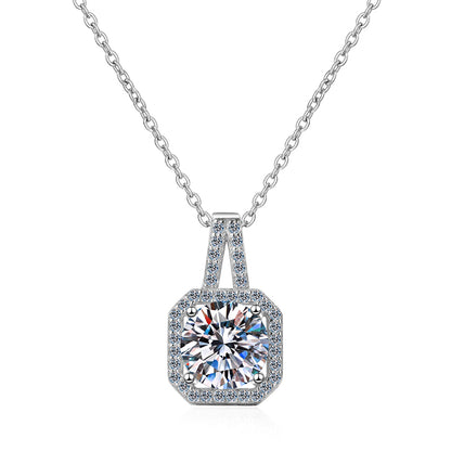 S925 Sterling Silver PT950-Plated Four-Prong Pendant Necklace - 0.5CT-2CT Moissanite Sachet Charm Collarbone Chain