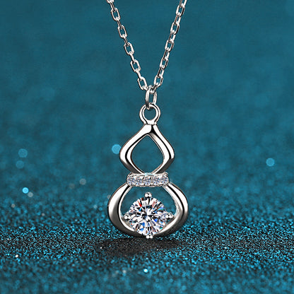 S925 Sterling Silver PT950-Plated Gourd Pendant Necklace - 0.5CT Moissanite Four-Prong Collarbone Chain