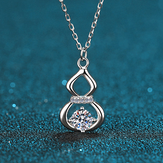 S925 Sterling Silver PT950-Plated Gourd Pendant Necklace - 0.5CT Moissanite Four-Prong Collarbone Chain