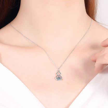 S925 Sterling Silver PT950-Plated Gourd Pendant Necklace - 0.5CT Moissanite Four-Prong Collarbone Chain