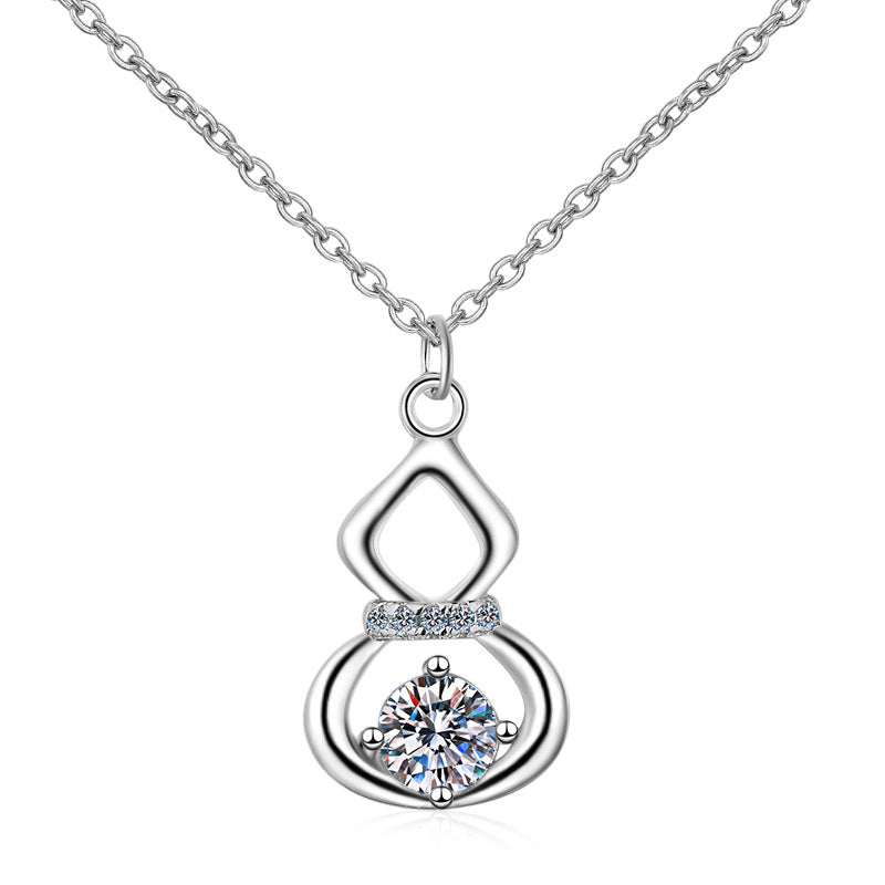 S925 Sterling Silver PT950-Plated Gourd Pendant Necklace - 0.5CT Moissanite Four-Prong Collarbone Chain