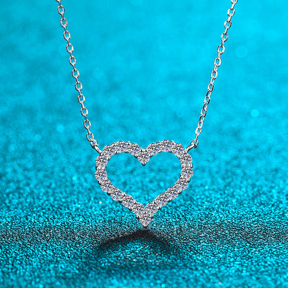 S925 Sterling Silver PT950-Plated Heart Pendant Necklace - 0.3CT to 2CT Moissanite Vintage Love Chain