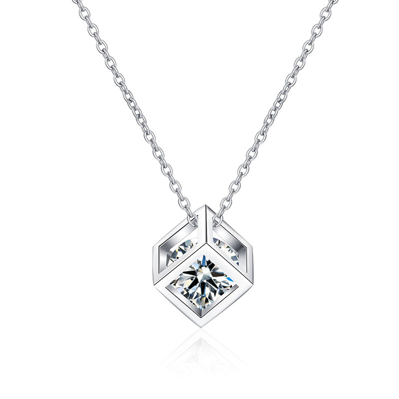 S925 Sterling Silver PT950-Plated Square Pendant Necklace - 0.5CT/1CT Moissanite Geometric Choker