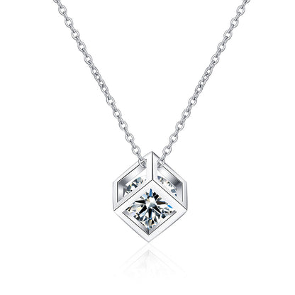S925 Sterling Silver PT950-Plated Square Pendant Necklace - 0.5CT/1CT Moissanite Geometric Choker