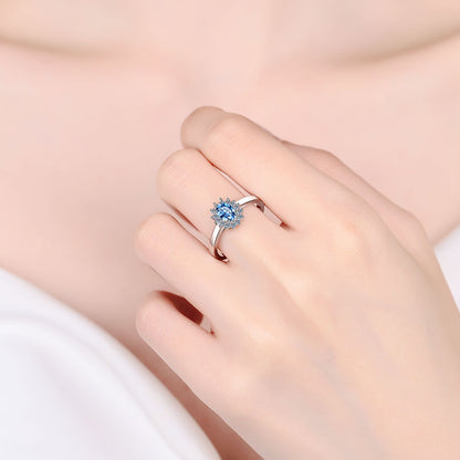 S925 Sterling Silver PT950 Gold Plated 0.50ct Blue Moissanite "Pigeon Egg" Ring with Avocado Motif