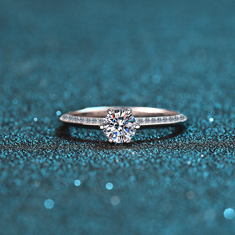 S925 Sterling Silver PT950 Gold Plated 0.50ct Moissanite Half Eternity Crown Ring with Camellia Motif