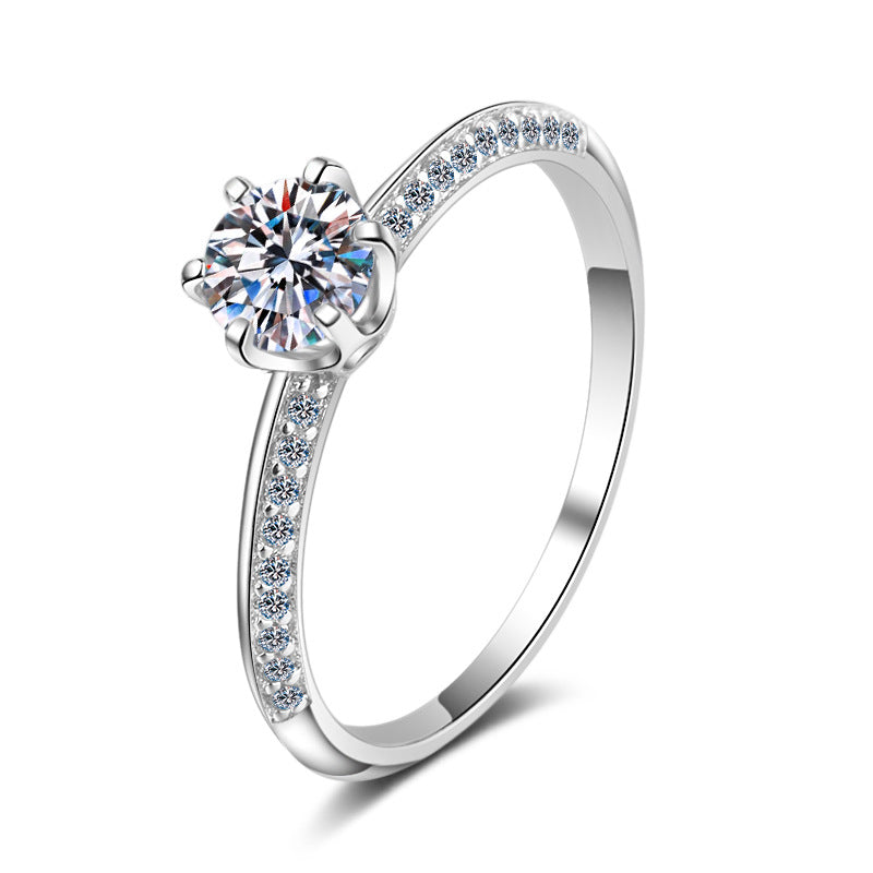 S925 Sterling Silver PT950 Gold Plated 0.50ct Moissanite Half Eternity Crown Ring with Camellia Motif