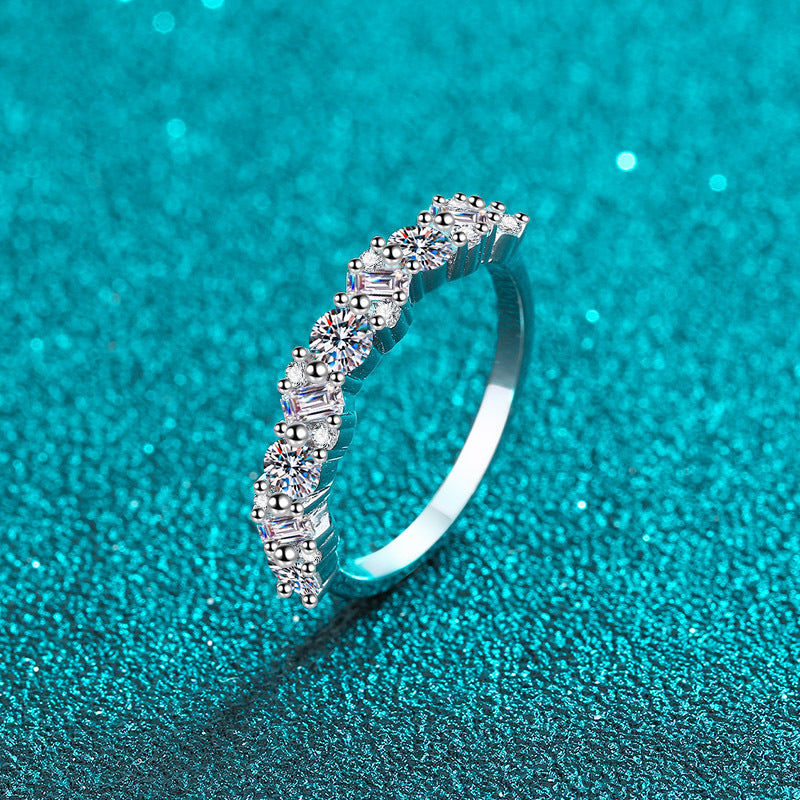 S925 Sterling Silver PT950 Gold Plated 0.9ct Moissanite Geometric Ring with Tribal Motifs