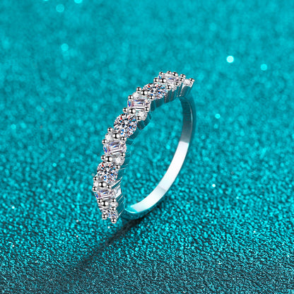 S925 Sterling Silver PT950 Gold Plated 0.9ct Moissanite Geometric Ring with Tribal Motifs