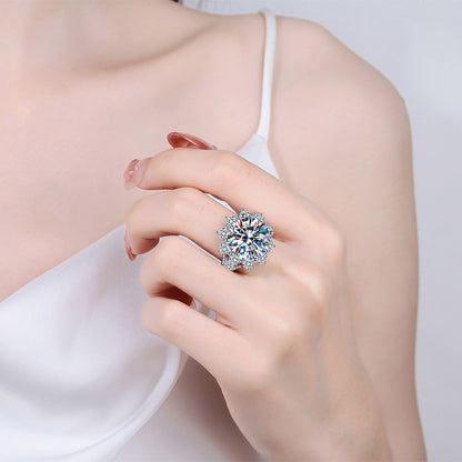 S925 Sterling Silver PT950 Gold Plated 10ct Moissanite Statement Ring with Ingot Motif