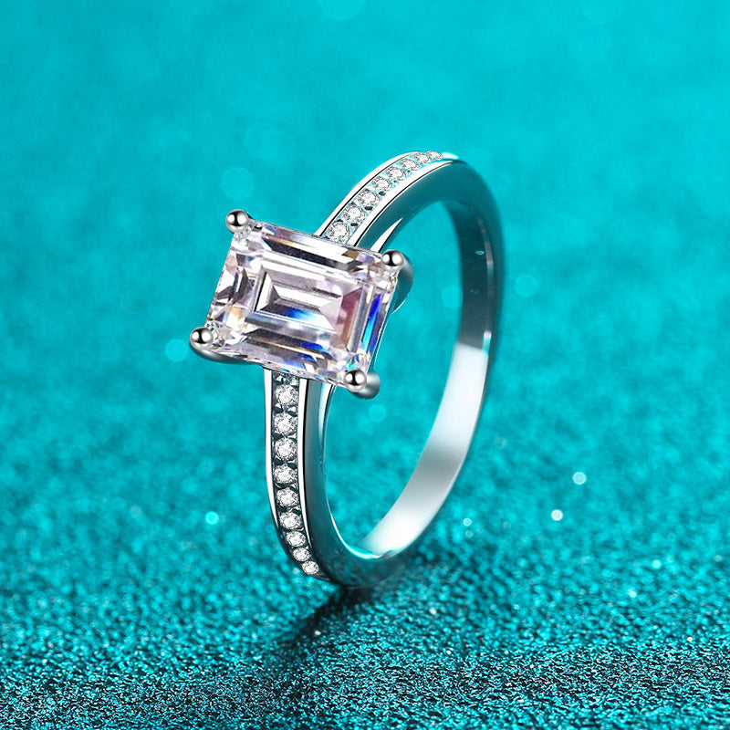 S925 Sterling Silver PT950 Gold Plated 2ct Moissanite Ring - Radiant & Emerald Cut Options