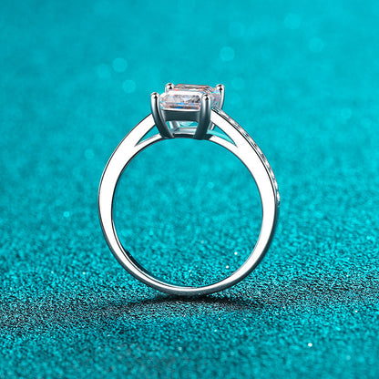 S925 Sterling Silver PT950 Gold Plated 2ct Moissanite Ring - Radiant & Emerald Cut Options