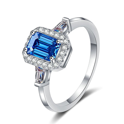 S925 Sterling Silver PT950 Gold Plated Blue Moissanite Ring with Celestial Motifs