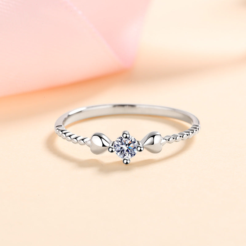 S925 Sterling Silver PT950 Gold Plated Four-Prong 0.10ct Moissanite "Thinking of You" Ring
