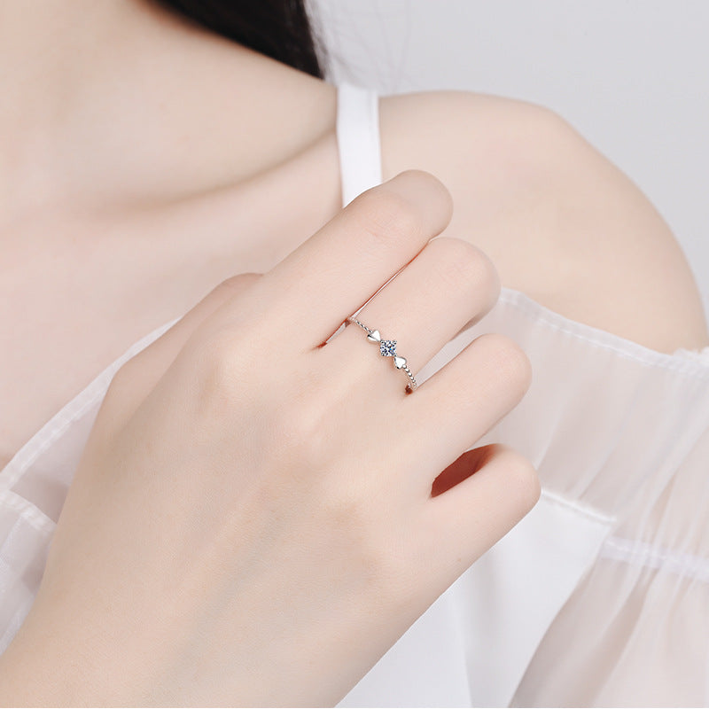 S925 Sterling Silver PT950 Gold Plated Four-Prong 0.10ct Moissanite "Thinking of You" Ring
