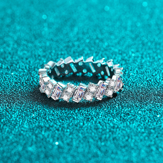 S925 Sterling Silver PT950 Gold Plated Full Eternity 2.53ct Moissanite Wave Ring