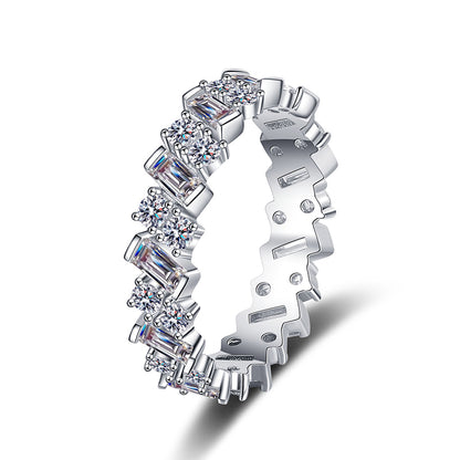 S925 Sterling Silver PT950 Gold Plated Full Eternity 2.53ct Moissanite Wave Ring