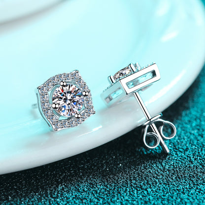 S925 Sterling Silver PT950 Gold Plated Geometric Moissanite Stud Earrings - 1CT/2CT Cactus Inspired