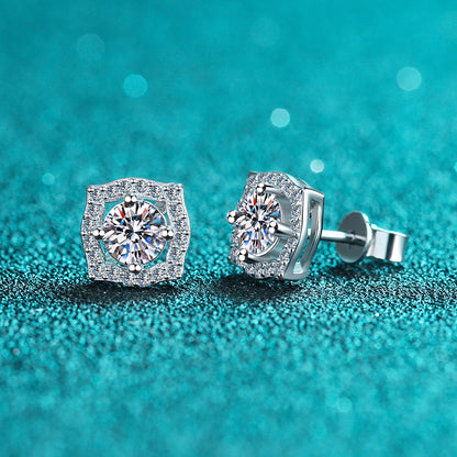 S925 Sterling Silver PT950 Gold Plated Geometric Moissanite Stud Earrings - 1CT/2CT Cactus Inspired
