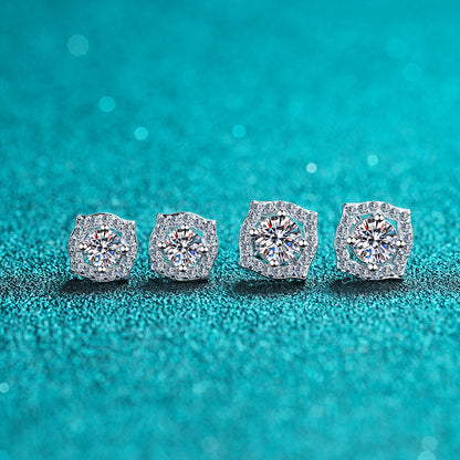S925 Sterling Silver PT950 Gold Plated Geometric Moissanite Stud Earrings - 1CT/2CT Cactus Inspired