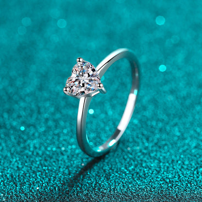 S925 Sterling Silver PT950 Gold Plated Heart-Shaped 0.5ct Moissanite Minimalist Ring