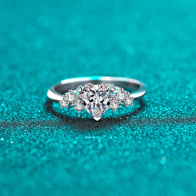 S925 Sterling Silver PT950 Gold Plated Heart-Shaped 1ct Moissanite Proposal Ring