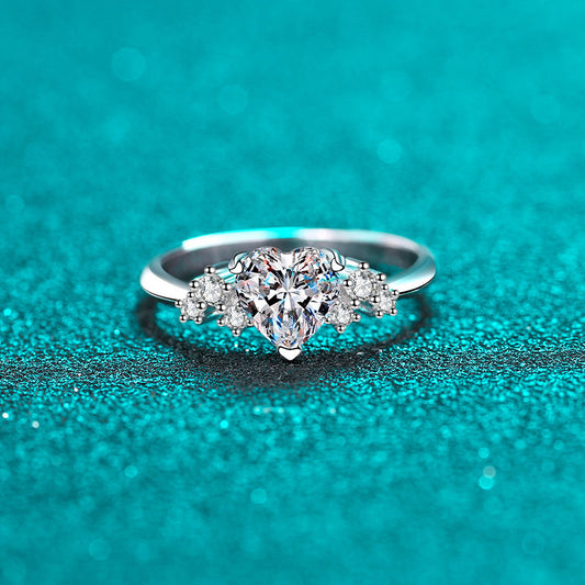 S925 Sterling Silver PT950 Gold Plated Heart-Shaped 1ct Moissanite Proposal Ring