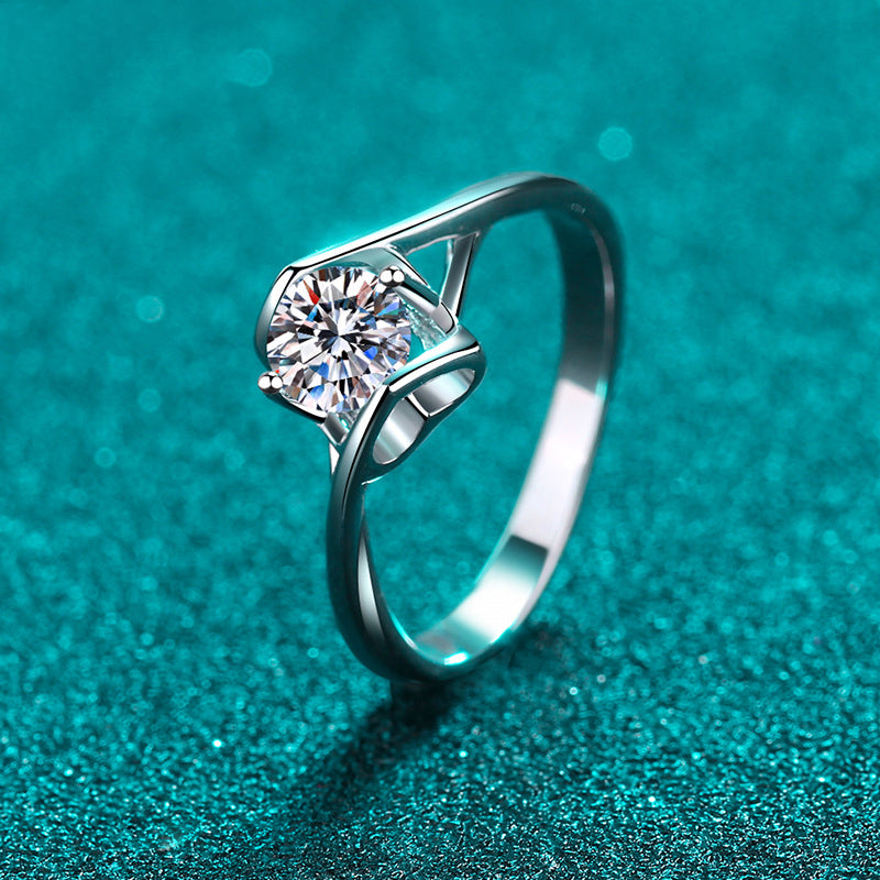 S925 Sterling Silver PT950 Gold Plated Matching Hearts Moissanite Ring with Tree Motif