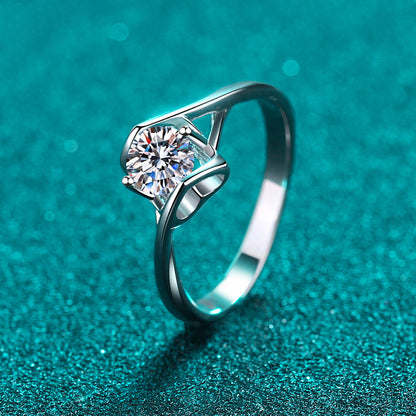 S925 Sterling Silver PT950 Gold Plated Matching Hearts Moissanite Ring with Tree Motif