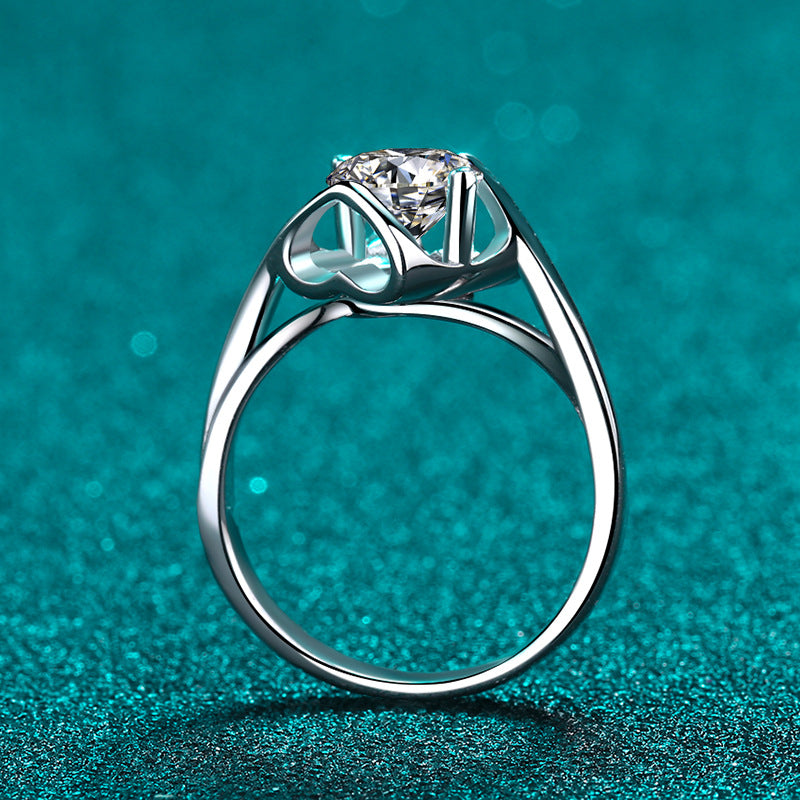 S925 Sterling Silver PT950 Gold Plated Matching Hearts Moissanite Ring with Tree Motif