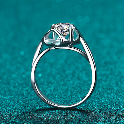 S925 Sterling Silver PT950 Gold Plated Matching Hearts Moissanite Ring with Tree Motif