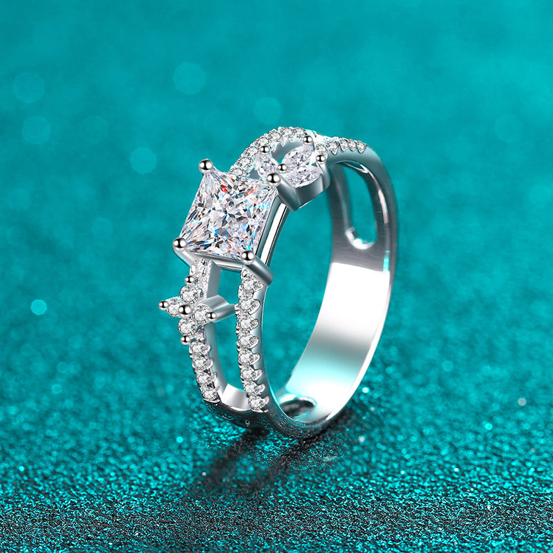 S925 Sterling Silver PT950 Gold Plated Princess Cut 1ct Moissanite Engagement Ring